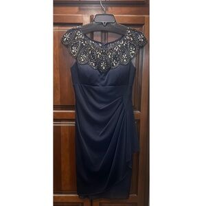 Xscape Navy Blue Sheath Cocktail Dress Sleeveless